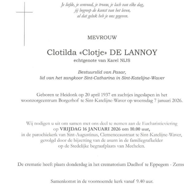 Deel van overlijdensbericht Clotje